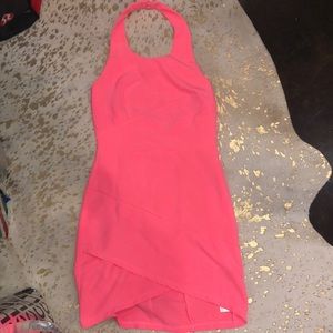 Neon pink hi neck cocktail dress